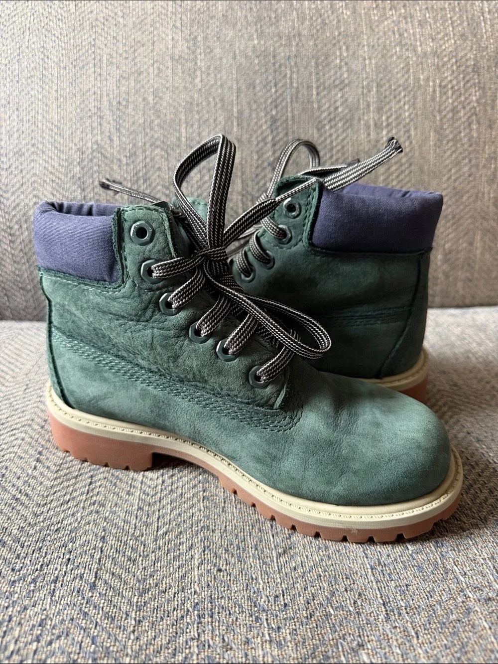 Youth Timberland® Premium 6-Inch Dark Green Nubuck Waterproof Boot Size: 13